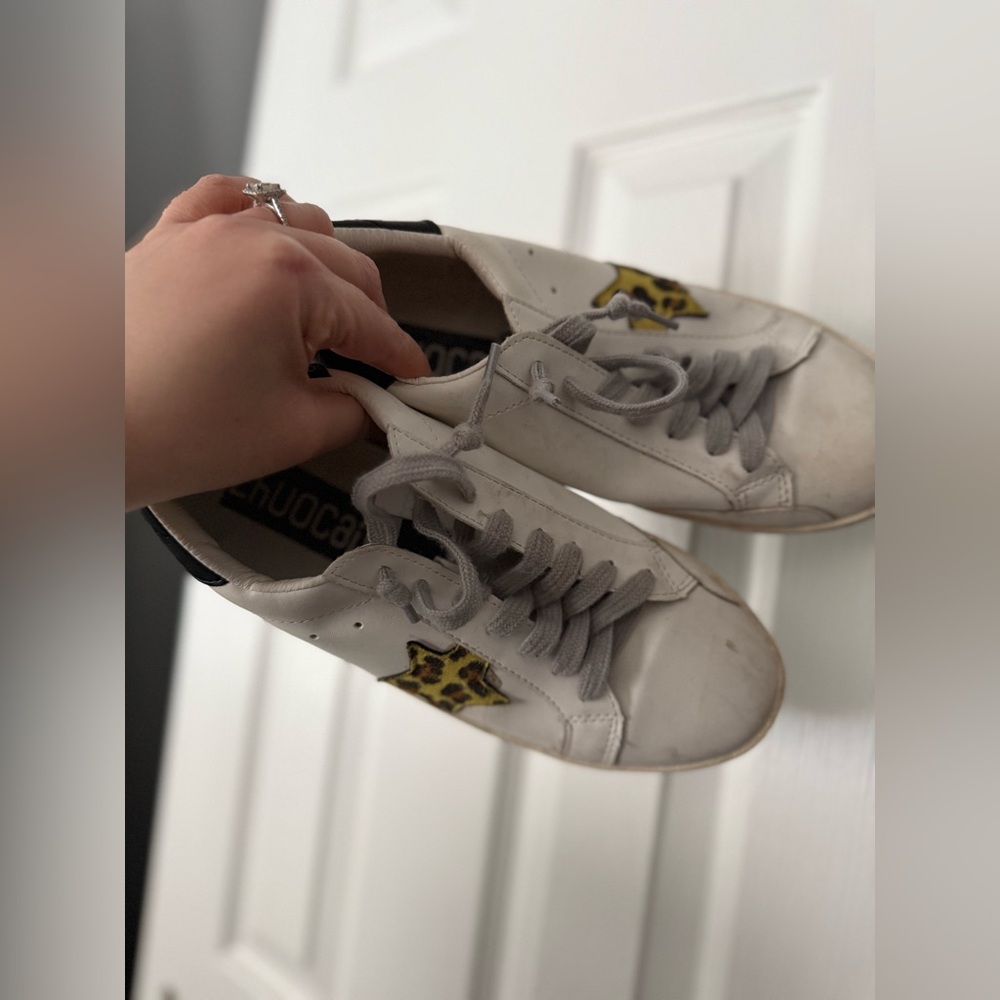 White Star Sneakers with Leopard Accents - Picture 2 of 4